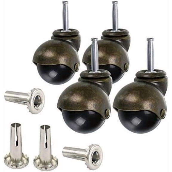 1.5 Inch Ball Caster Stem Caster Wheel with Sockets,  Antique Swivel Caster for Furniture, Coffee Table, Cabinet, Pack of 4