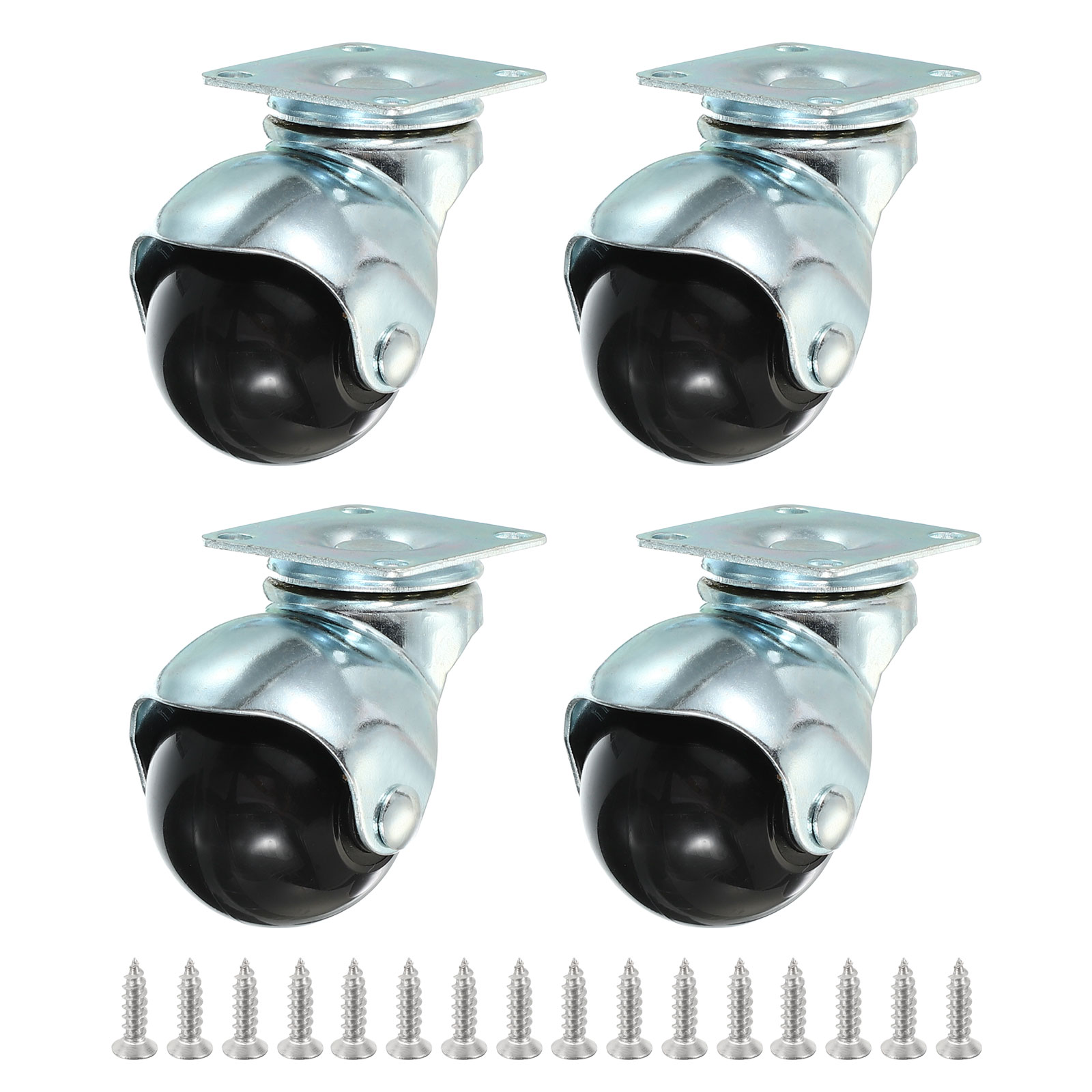1.5 Inch Ball Casters 360 Rotating Top Plate Wheels for Furniture Silver 4 Pack