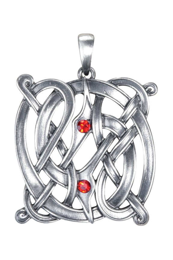 1.5 Inch Celtic Knot Charm Pendant with Red Stones, Silver Colored