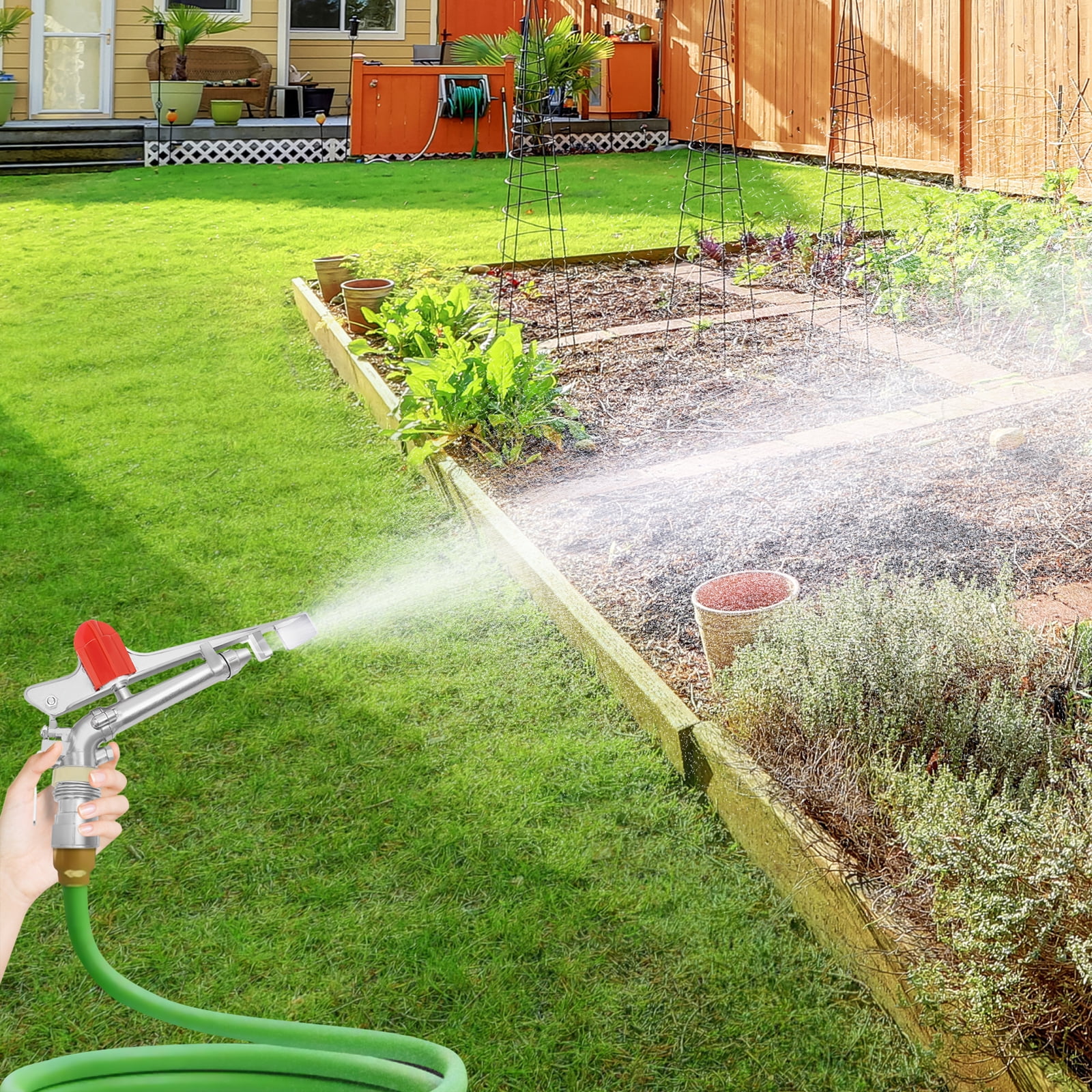 1.5-Inch Double Nozzle Swinging Sprinklers 360 Degree Rotatable Large-Area Irrigation Sprinkler 164 FT Radius for Farms,Orchards,Lawns,Yard and Gardens