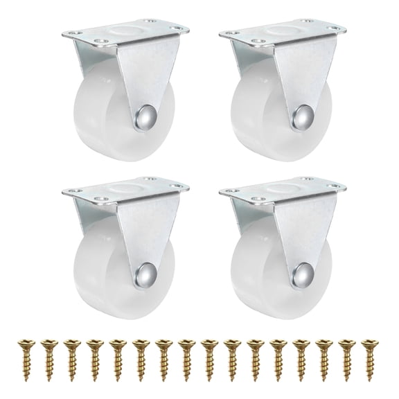 1.5 Inch Fixed Caster Wheels, Plastic No Bearing Small Non-Swivel Casters Wheels for Furniture Drawers Storage Bins DIY Project - 4pcs (White)