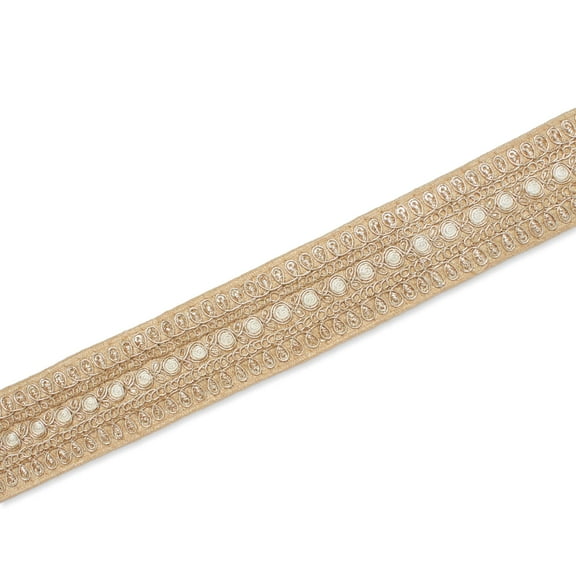1.5 Inch Floral Petal Corded Two Tone Woven Trim By The Yard For Sewing, Crafts, Decor, & Upholstery Projects (Beige / 1 Yard)
