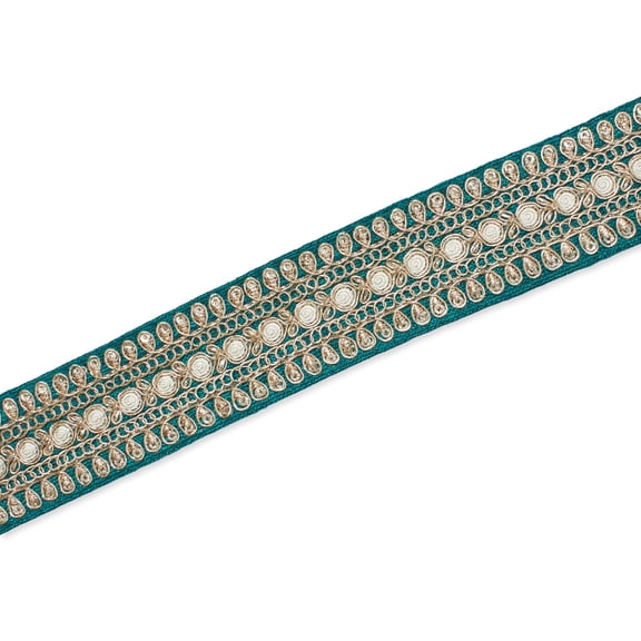 1.5 Inch Floral Petal Corded Two Tone Woven Trim By The Yard For Sewing, Crafts, Decor, & Upholstery Projects (Hunter Green / 1 Yard)