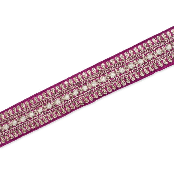 1.5 Inch Floral Petal Corded Two Tone Woven Trim By The Yard For Sewing, Crafts, Decor, & Upholstery Projects (Magenta / 1 Yard)