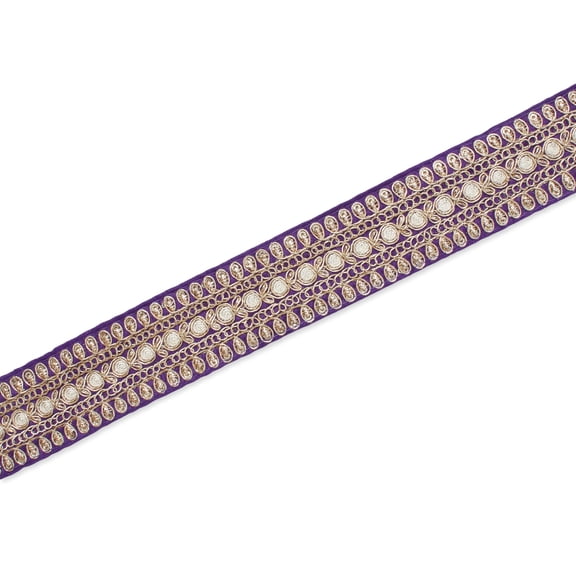 1.5 Inch Floral Petal Corded Two Tone Woven Trim By The Yard For Sewing, Crafts, Decor, & Upholstery Projects (Purple / 1 Yard)