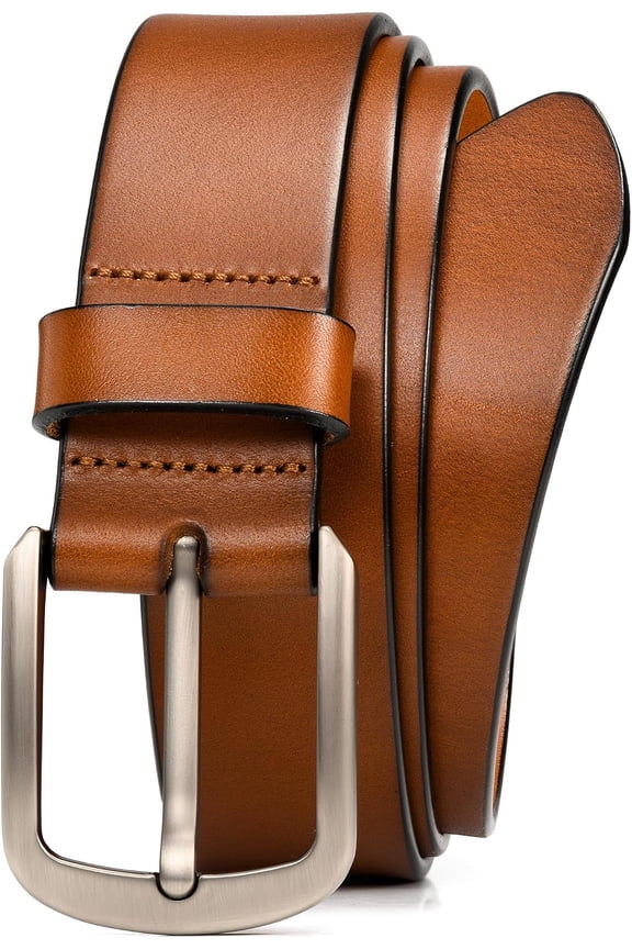 1.5 Inch Full Grain Leather Belt for Men in Gift Box, Italian Solid Leather, Tan, Waist 35"-36"