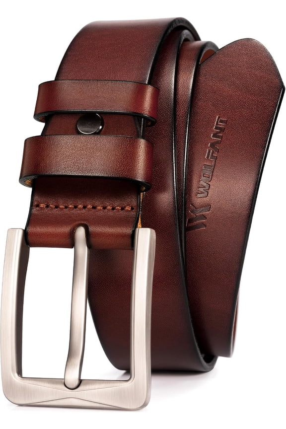 1.5 Inch Full Grain Leather Belt for Men in Gift Box, Italian Solid Leather, Waist 33"-34", Brown