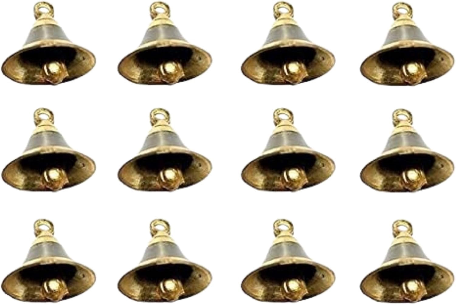 1.5 Inch Handicrafts Brass Pooja Bell with J Hook Decorative Gift Set of 12 for Home & Office, Golden