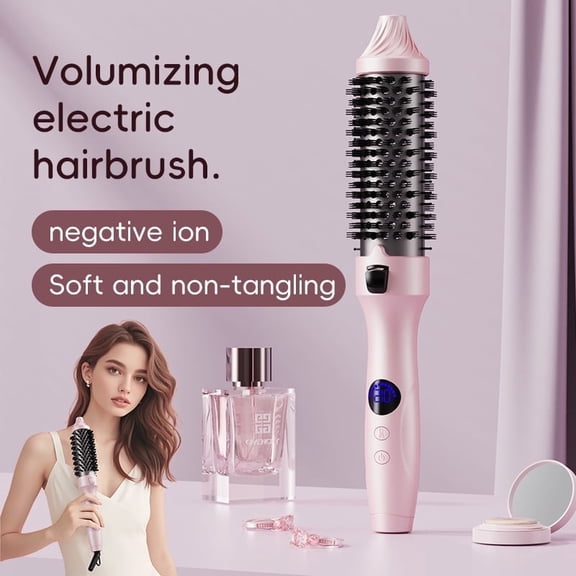 1.5 Inch Ionic Heated Round Brush, Ceramic Tourmaline Curling Iron Brush, Hair Straightener & Volumizer Comb with PTC Fast Heating, Anti-Frizz, Dual Voltage Travel Styler