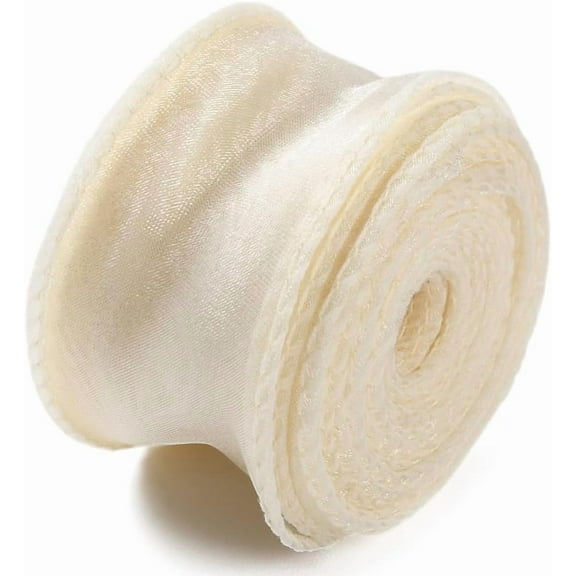 1.5 Inch Iridescent Organza Ribbon Beige Transparent Fishtail Wired Ribbon Silk Sheer Mesh Glitter Yarn Ribbons for Sewing Making Craft Weddings Flower Bouquet Gift Wrapping Wreath Supply Beige
