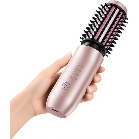 1.5 Inch Mini Travel Hair Curler Cordless Curling Iron Brush with 200 Million Negative Ions, Portable Heated Round Straightener Brush Rechargeable for Curl, Touch-Up, De-Frizz, Styling, Black