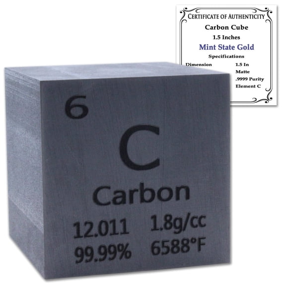 1.5" Inch Pure 99.99% Graphite Carbon Cube - Element Design with Certificate of Authenticity