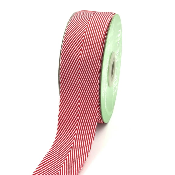1.5 Inch Red & White Chevron Ribbon, 75 Feet Bulk Ribbon Roll