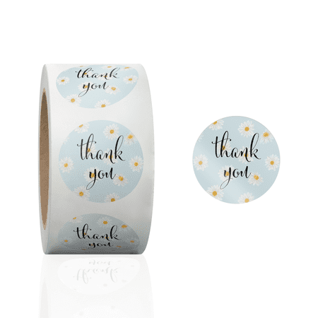 1.5 Inch Round 500 Count Daisy Floral Perforated Roll Stickers - Thank You Labels for Favors - Packing Thank You Stickers for Small Business Store Owners