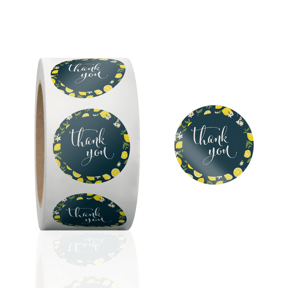 1.5 Inch Round 500 Count Lemons and Flowers Perforated Roll Stickers - Thank You Labels for Favors - Packing Thank You Stickers for Small Business Store Owners