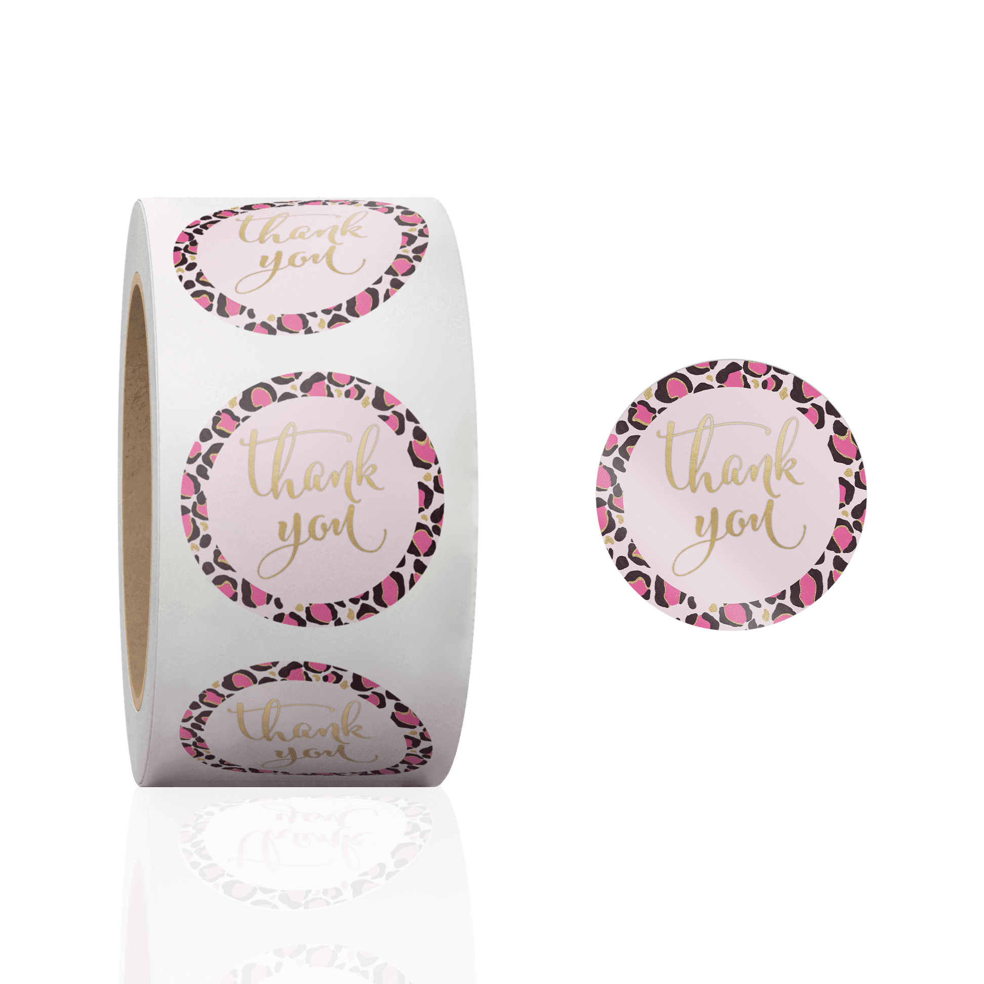 1.5 Inch Round 500 Count Pink Leopard Perforated Roll Stickers - Thank ...