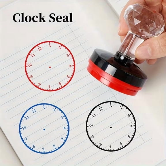 1.5 Inch Round Clock Stamp - Time Tracking Stamps for Office & Classroom Efficiency - Red, Blue, Black
