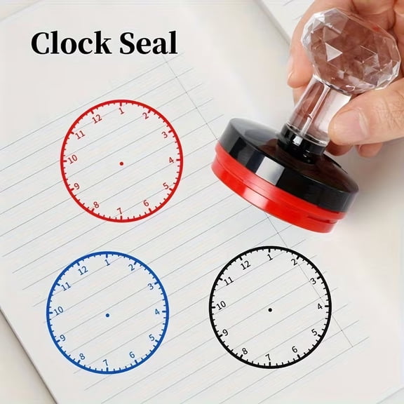 1.5 Inch Round Clock Stamp - Time Tracking Stamps for Office & Classroom Efficiency - Red, Blue, Black