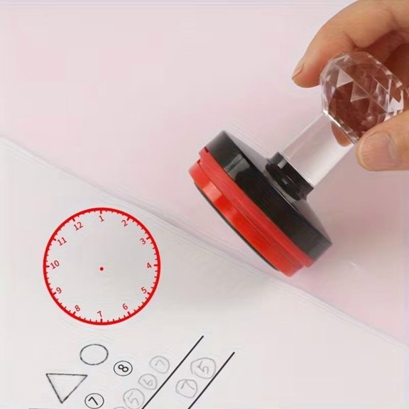 1.5 Inch Round Clock Stamp for Time Tracking  Red Blue Black Ink, Durable Plastic Stamp for Classroom Office Scheduling and Productivity