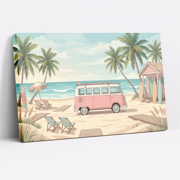 1.5-Inch Thick Canvas Print Wall Art for Living Room, Bedroom, Office or Entryway – Decorative Wall Decor with Beach Van Palm Trees Ocean Chair Hut -40 x 28x 1.5 in