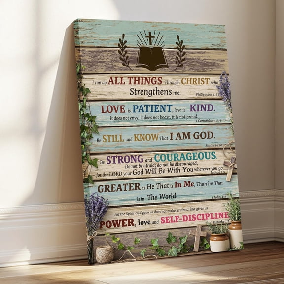 1.5-Inch Thick Canvas Print Wall Art for Living Room, Bedroom, Office or Entryway – Decorative Wall Decor with Bible Verses On Wood Plank Background -12 x18x1.5 in