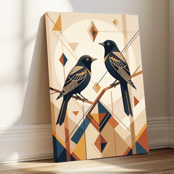 1.5-Inch Thick Canvas Print Wall Art for Living Room, Bedroom, Office or Entryway – Decorative Wall Decor with Geometric Birds On Branch Pattern -20x30x1.5 in
