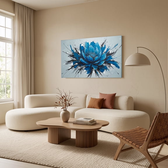 1.5-Inch Thick Canvas Print Wall Art for Living Room, Bedroom, Office or Entryway – Decorative Wall Decor with Blue Flower Abstract Splash Art -40 x 20 x 1.5 in