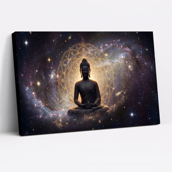 1.5-Inch Thick Canvas Print Wall Art for Living Room, Bedroom, Office or Entryway – Decorative Wall Decor with Buddha Cosmic Mandala Galaxy Art Print -18 x 12x 1.5 in