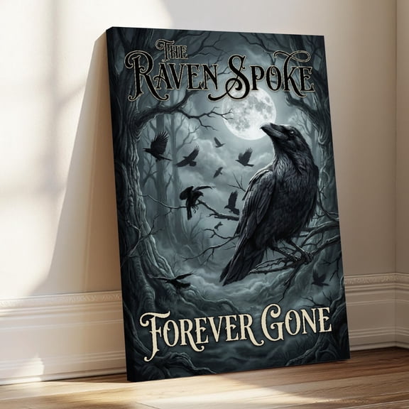 1.5-Inch Thick Canvas Print Wall Art for Living Room, Bedroom, Office or Entryway – Decorative Wall Decor with Raven Spoke Forever Gone Moonlight Forest -32x48x1.5 in