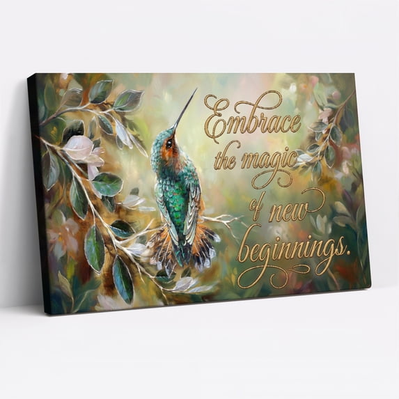 1.5-Inch Thick Canvas Print Wall Art for Living Room, Bedroom, Office or Entryway – Decorative Wall Decor with Hummingbird Perched On Branch With Flowers -24Lx 16x 1.5 in