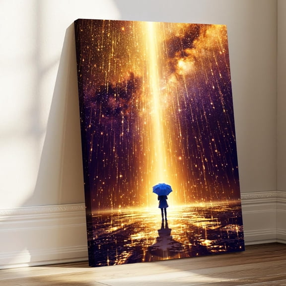 1.5-Inch Thick Canvas Print Wall Art for Living Room, Bedroom, Office or Entryway – Decorative Wall Decor with Golden Light Rain Silhouette Umbrella Sky -20x30x1.5 in