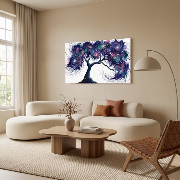 1.5-Inch Thick Canvas Print Wall Art for Living Room, Bedroom, Office or Entryway – Decorative Wall Decor with Cosmic Tree Galaxy Art Print -48 x 24 x 1.5 in