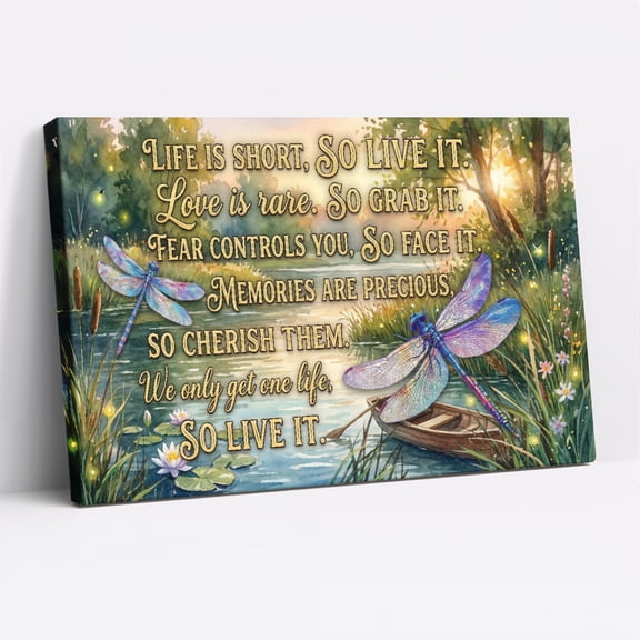 1.5-Inch Thick Canvas Print Wall Art for Living Room, Bedroom, Office or Entryway – Decorative Wall Decor with Dragonfly Lake Sunset Boat Nature Quote -30 x 20x 1.5 in