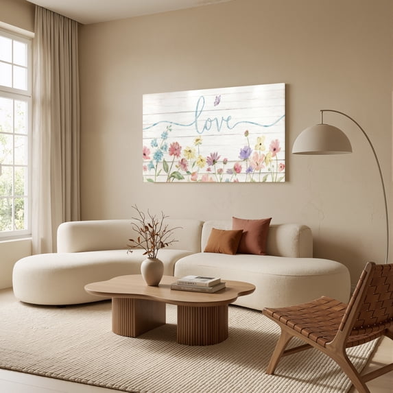 1.5-Inch Thick Canvas Print Wall Art for Living Room, Bedroom, Office or Entryway – Decorative Wall Decor with Floral Love Butterfly Watercolor Pattern -48 x 24 x 1.5 in