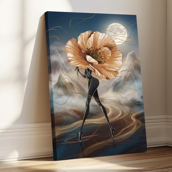 1.5-Inch Thick Canvas Print Wall Art for Living Room, Bedroom, Office or Entryway – Decorative Wall Decor with Flower Silhouette Moonlight Dreamscape Art -32x48x1.5 in