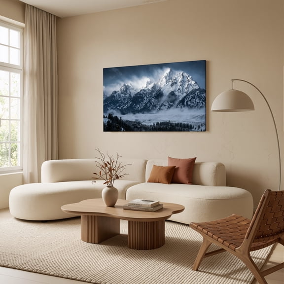 1.5-Inch Thick Canvas Print Wall Art for Living Room, Bedroom, Office or Entryway – Decorative Wall Decor with Snowy Peaks Cloudy Sky Forest Valley -40 x 20 x 1.5 in