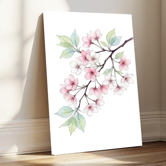 1.5-Inch Thick Canvas Print Wall Art for Living Room, Bedroom, Office or Entryway – Decorative Wall Decor with Cherry Blossom Branch Watercolor Art -32x48x1.5 in