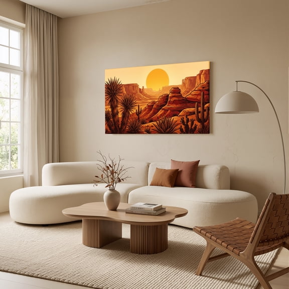 1.5-Inch Thick Canvas Print Wall Art for Living Room, Bedroom, Office or Entryway – Decorative Wall Decor with Desert Landscape Sunset Cactus Rocks Sun -32 x 16 x 1.5 in