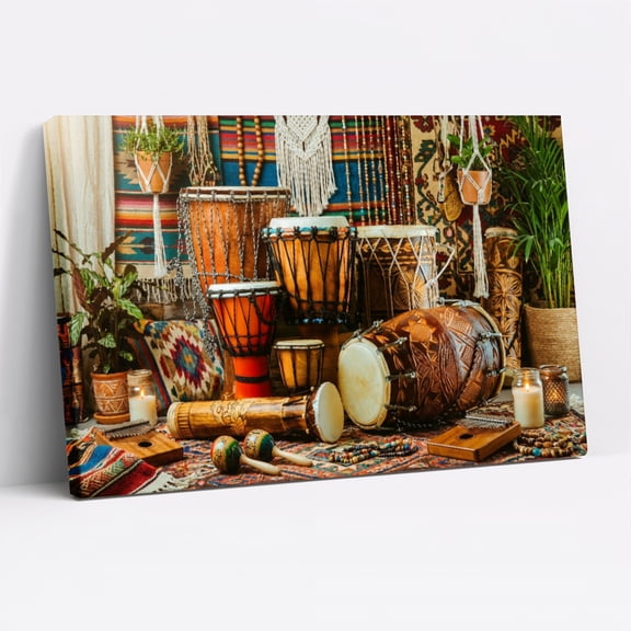 1.5-Inch Thick Canvas Print Wall Art for Living Room, Bedroom, Office or Entryway – Decorative Wall Decor with Ethnic Drums And Musical Instruments -18 x 12x 1.5 in