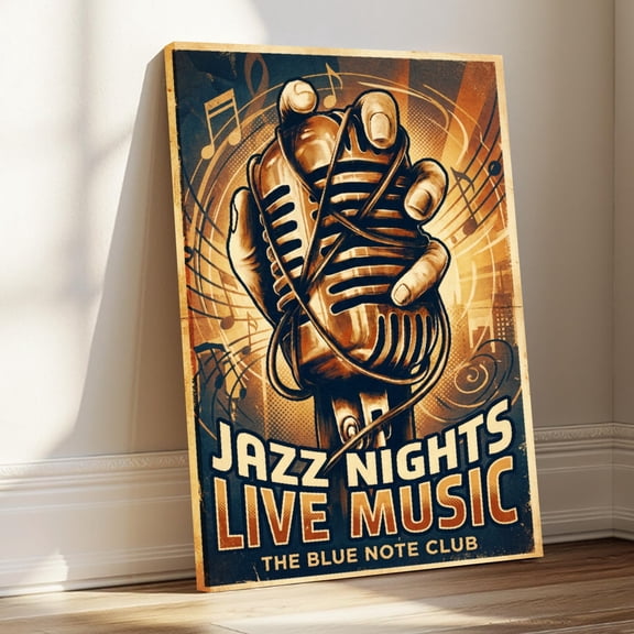 1.5-Inch Thick Canvas Print Wall Art for Living Room, Bedroom, Office or Entryway – Decorative Wall Decor with Jazz Nights Live Music Poster Art -12 x18x1.5 in
