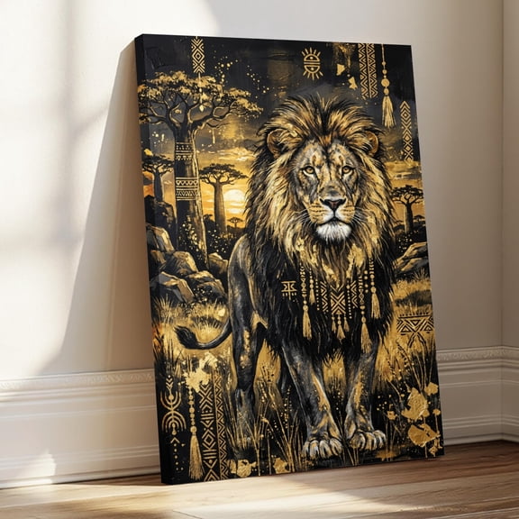1.5-Inch Thick Canvas Print Wall Art for Living Room, Bedroom, Office or Entryway – Decorative Wall Decor with Lion Tribal Pattern African Art Design -24x36x1.5 in