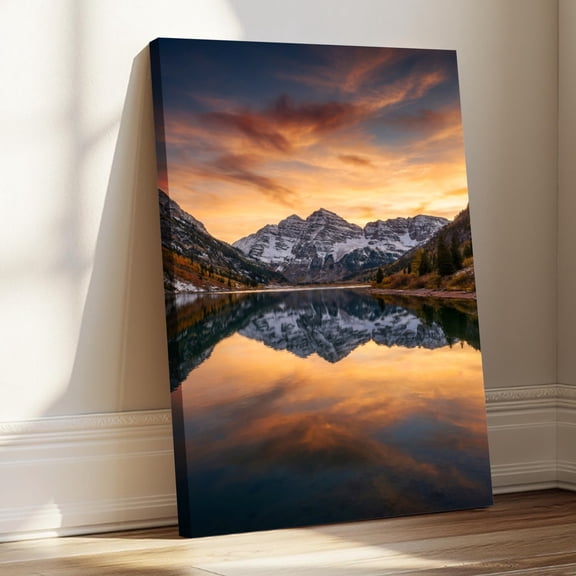 1.5-Inch Thick Canvas Print Wall Art for Living Room, Bedroom, Office or Entryway – Decorative Wall Decor with Mountain Lake Sunset Reflection Sky Trees -24x36x1.5 in