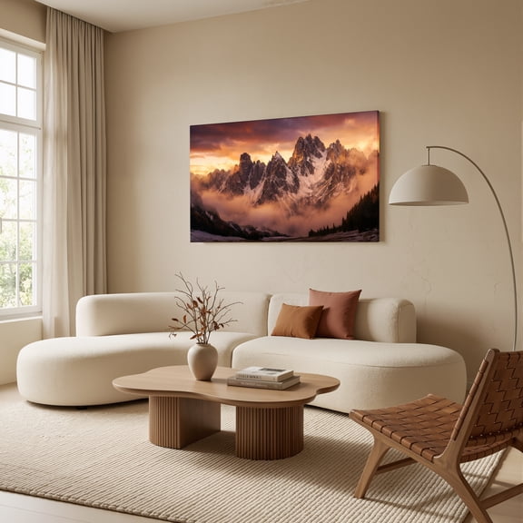 1.5-Inch Thick Canvas Print Wall Art for Living Room, Bedroom, Office or Entryway – Decorative Wall Decor with Mountain Peaks Clouds Sunset Landscape Snowy -58 x 28 x 1.5 in