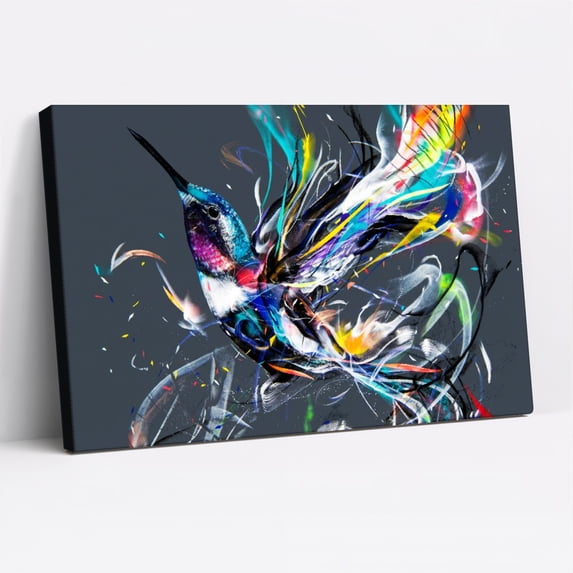 1.5-Inch Thick Canvas Print Wall Art for Living Room, Bedroom, Office or Entryway – Decorative Wall Decor with Colorful Hummingbird Abstract Art Print -18 x 12x 1.5 in