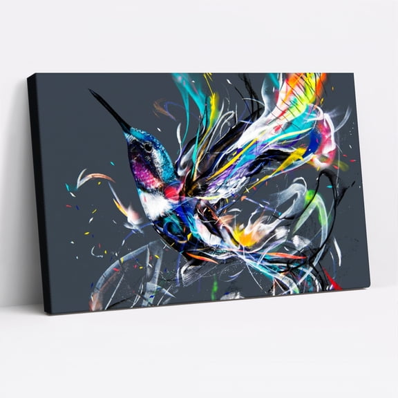 1.5-Inch Thick Canvas Print Wall Art for Living Room, Bedroom, Office or Entryway – Decorative Wall Decor with Colorful Hummingbird Abstract Art Print -24Lx 16x 1.5 in