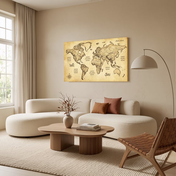 1.5-Inch Thick Canvas Print Wall Art for Living Room, Bedroom, Office or Entryway – Decorative Wall Decor with Vintage World Map Pattern Print -32 x 16 x 1.5 in