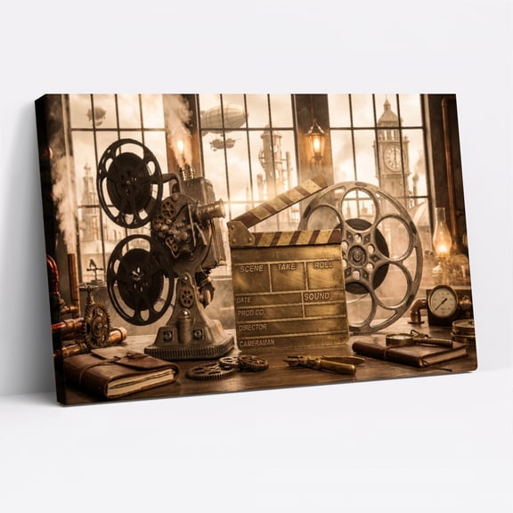 1.5-Inch Thick Canvas Print Wall Art for Living Room, Bedroom, Office or Entryway – Decorative Wall Decor with Steampunk Cinema Workshop Scene -18 x 12x 1.5 in