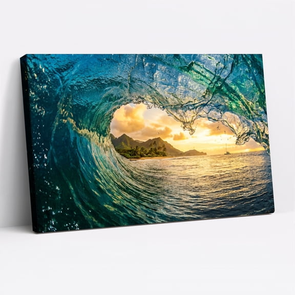 1.5-Inch Thick Canvas Print Wall Art for Living Room, Bedroom, Office or Entryway – Decorative Wall Decor with Ocean Wave Sunset Island View Canvas -30 x 20x 1.5 in