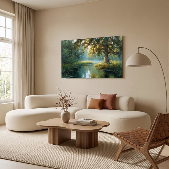 1.5-Inch Thick Canvas Print Wall Art for Living Room, Bedroom, Office or Entryway – Decorative Wall Decor with Serene Forest Stream Tree Reflection Light -48 x 24 x 1.5 in