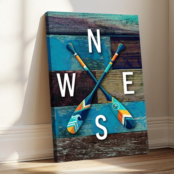 1.5-Inch Thick Canvas Print Wall Art for Living Room, Bedroom, Office or Entryway – Decorative Wall Decor with Nautical Paddles Compass Direction Art -16Lx24x1.5 in